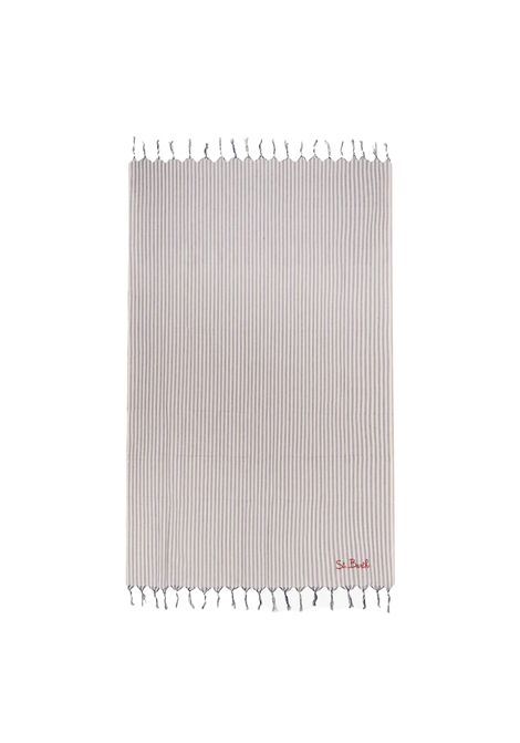 Telo mare donna Foutas Light MC2 Saint Barth 01240H Blu stripes frange logo stampa MC2 SAINT BARTH | Teli mare | FOUTASLIGHTN01240H61